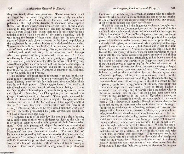 Item #375168 The New Science of Hieroglyphs : Antiquarian Research in Egypt : Progress &...