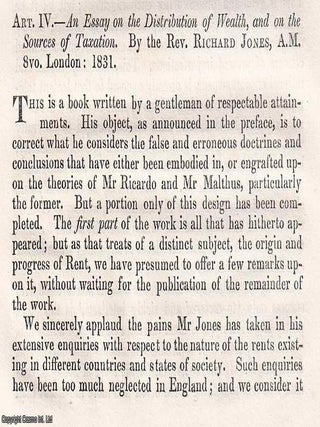 Rent, Wealth, and Taxation: Jones's Challenge to Classical Economics. An article printed in 1831, written by J. R. McCulloch. 14 Pages.