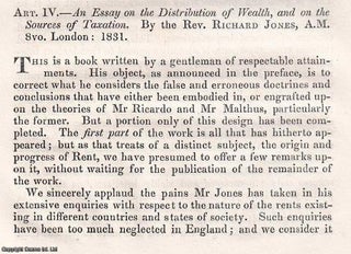 Rent, Wealth, and Taxation: Jones's Challenge to Classical Economics. An article printed in 1831, written by J. R. McCulloch. 14 Pages.