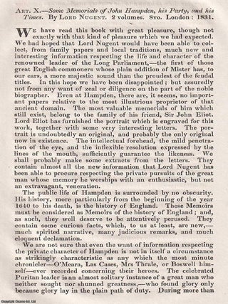 Hampden Remembered: Lord Nugent's Portrait of a Parliamentary Patriot. An article printed in. CHAMPION OF PARLIAMENT: JOHN HAMPDEN.