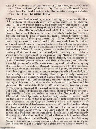 The Rajpoot States: Colonel Tod's History and Observations of Rajasthan. An article printed in 1832, written by William Erskine. 25 pages.