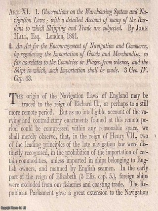Trade, Protection, and the Navigation Laws: A Reassessment. An article printed in 1847, written. COMMERCE, CONTROL: BRITAIN'S NAVIGATION.