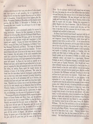 Garrick on the Stage: A Portrait of an Eighteenth Century Actor. An article printed in 1868, written by Theodore Martin. 47 pages.