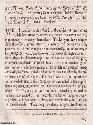 Betterment and Benevolence: Early Reflections on the Condition of the Poor. An article printed in. POVERTY, REFORM: REFLECTIONS ON.