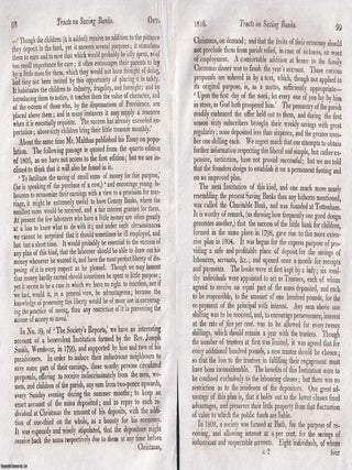 Saving Banks and Social Improvement: Early Arguments for Thrift. An article printed in 1816, written by Robert Lundie. 28 pages.