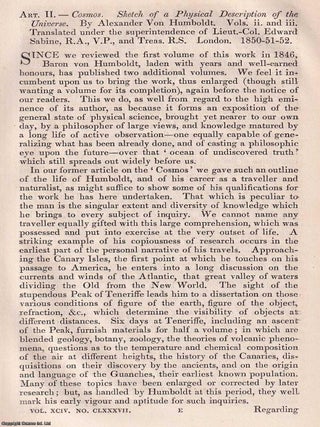 Cosmos and the Stars: Humboldt's Vision of the Physical Universe. An article printed in. HUMBOLDT'S GRAND SURVEY OF THE.