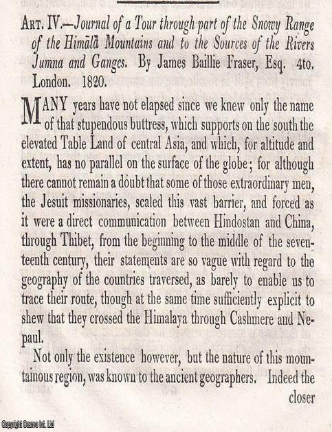 Item #375340 Across the Himalaya: Fraser's Passage and the Ghurka Encounter. An article printed in 1820, written by John Barrow. 28 pages. A HIMALAYAN JOURNEY, GHURKA ENCOUNTER. PRINTED IN 1820.