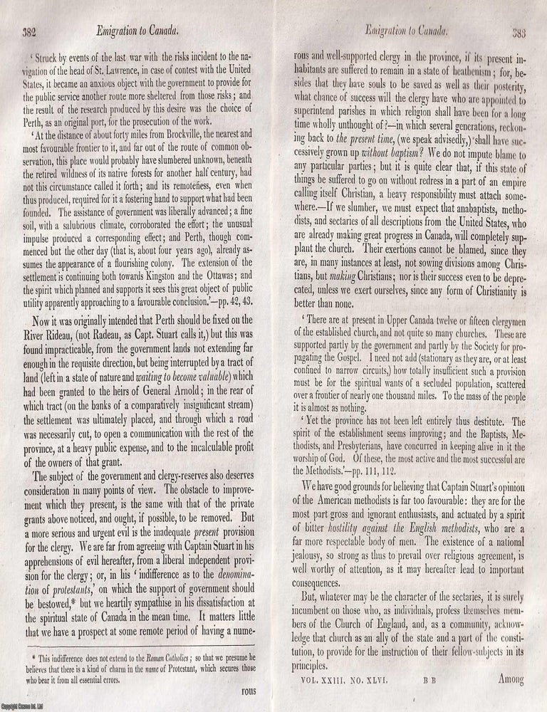 Item #375348 Crossing the Atlantic: Emigration to Canada and Its Prospects. An article printed in 1820, written by Richard Whately. 28 pages. CANADA'S PROMISE FOR EMIGRANTS. PRINTED IN 1820.