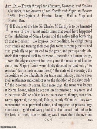 Into the Interior: Travels to the Sources of the Rokelle and Niger. An article printed in 1825, TOWARD THE NIGER: BARROW'S ACCOUNT.