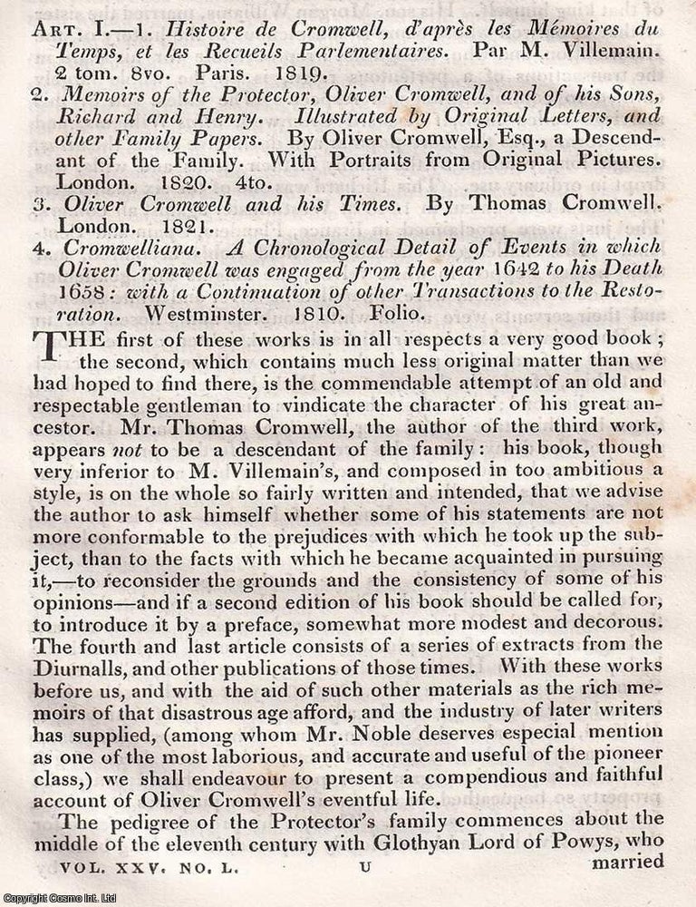 Item #375363 Cromwell Reconsidered: A Life Drawn from Varied Sources. An article printed in 1821, written by Robert Southey. 77 pages. PORTRAIT OF THE PROTECTOR'S LIFE, POWER. PRINTED IN 1821.