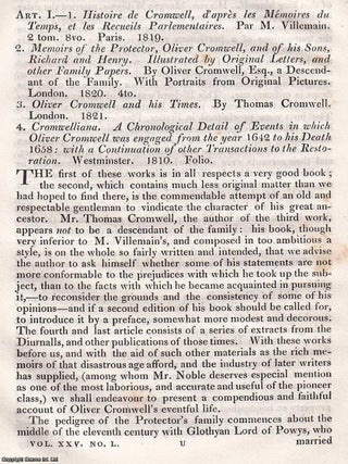 Cromwell Reconsidered: A Life Drawn from Varied Sources. An article printed in 1821, written by. PORTRAIT OF THE PROTECTOR'S LIFE.