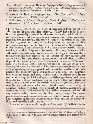 Madame Lafarge on Trial: A Study in French Criminal Justice. An article printed in 1842, written. A FRENCH SCANDAL : THE.