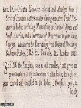 Across Continents: Forbes's Oriental Memoirs Reviewed. An article printed in 1814, written by Robert Southey. 50 pages.