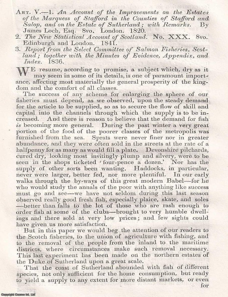 Item #375395 Improving the North: The Sutherland Estate and Scottish Salmon. An article printed in 1842, written by W. J. Broderip. 21 pages. ESTATE REFORM, SCOTLAND'S SALMON RIVERS. PRINTED IN 1842.