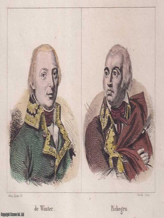 Costumes Hollandais - Amiral De Winter - Pichegru, engraved by Reville and Couche, and issued in 1835. A woman of Zeeland and a man of the Zuiderzee - depicted in richly detailed traditional costume. Below are two half length portrait medallions of Revolutionary era military figures: the Dutch born French admiral Jan Willem de Winter and the celebrated general Charles Pichegru. A bright, attractive example of mid 1830s hand coloured steel engraving.