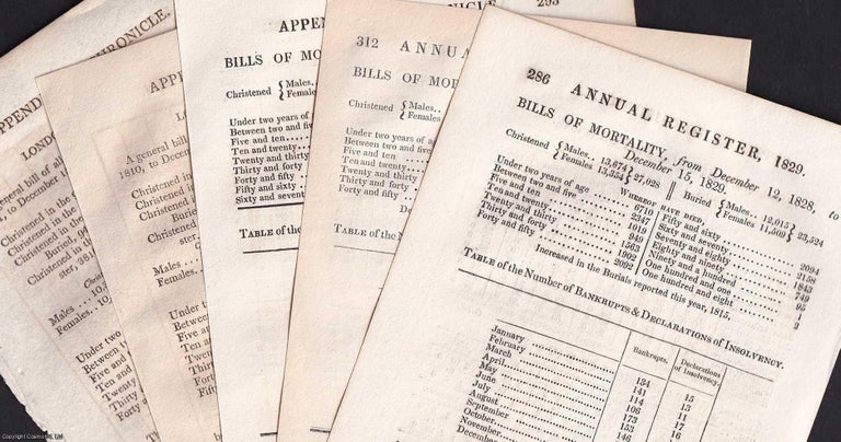 Item #375673 London Bills of Mortality, 1811, 1812, 1829-1831. A small group of single page...