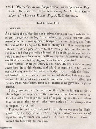 Observations on the Body-Armour anciently worn in England. An article printed in 1818, written by. BAYEUX TAPESTRY RELATED.
