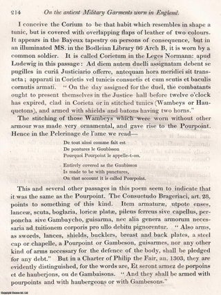 Observations on the antient Military Garments formerly worn in England. An article printed in 1819, written by Samuel Rush Meyrick : 32 pages.