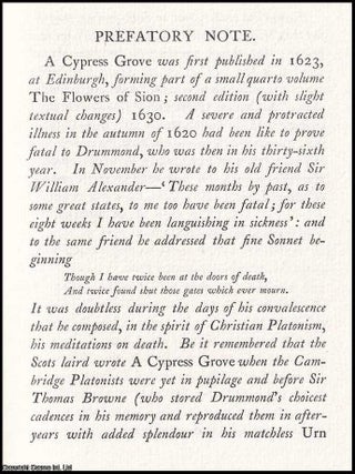 A Cypress Grove. By William Drummond of Hawthornden. A 1907 pretty Shakespeare Head Press hardback.