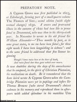 A Cypress Grove. By William Drummond of Hawthornden. A 1907 pretty Shakespeare Head Press hardback.
