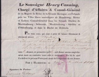 Henry Canning in Hamburg, 1838: A British Diplomat Endorsed Hanseatic Senate Document. An original document, measuring 27 x 43.5 cms.