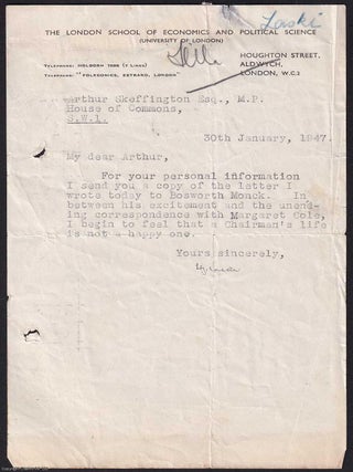 Signed 1947 Harold Laski Note regarding Fabian Matters on LSE Headed Paper.