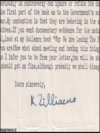 Konni Zilliacus, left wing Labour M.P. : Foreign Policy Typed Letter Signed to Dr Maurice Ernest. KONNI ZILLIACUS ON THE EVE.