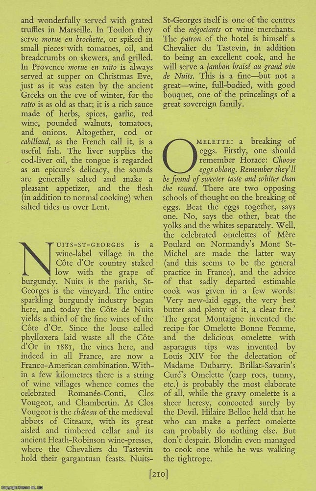 Item #375906 A Gourmet's Alphabet. 16 pages. An article printed in 1959, written by Tudor...
