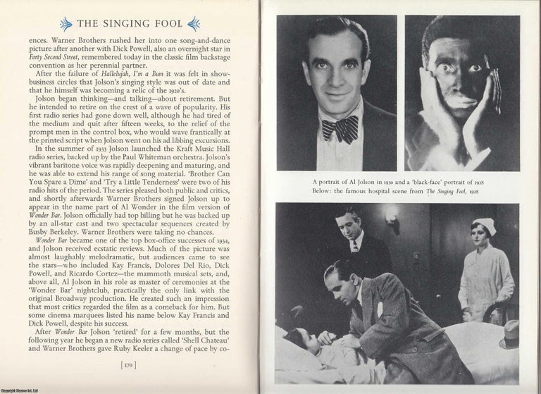 Item #375938 Al Jolson : The Singing Fool. 13 pages, illustrated. An article printed in 1967,...
