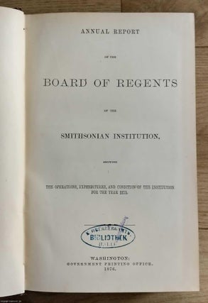The Stone Age in New Jersey by C.C. Abbott, 135 pages & 223 figures ; Eulogy on Alexander Volta by Arago, 27 pages ; Natural History of Geneva by M.A. De Candolle, 24 pages ; The Past & Future of Geology by Joseph Prestwich, 21 pages : All contained in the complete volume of The Annual Report of the Smithsonian Institution, 1876.