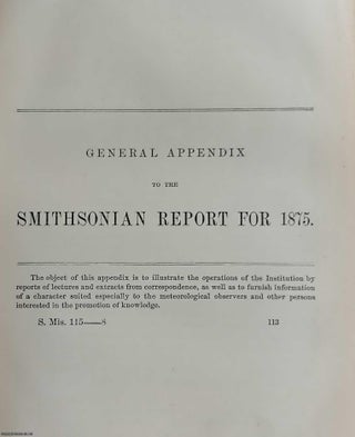 The Stone Age in New Jersey by C.C. Abbott, 135 pages & 223 figures ; Eulogy on Alexander Volta by Arago, 27 pages ; Natural History of Geneva by M.A. De Candolle, 24 pages ; The Past & Future of Geology by Joseph Prestwich, 21 pages : All contained in the complete volume of The Annual Report of the Smithsonian Institution, 1876.