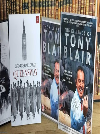 George Galloway : Queensway (paperback, signed) ; Street Fighting Memoir (audio cd) ; The Killing$ of Tony Blair (dvd, with signed card) ; Killing Kelly (dvd, with signed card).