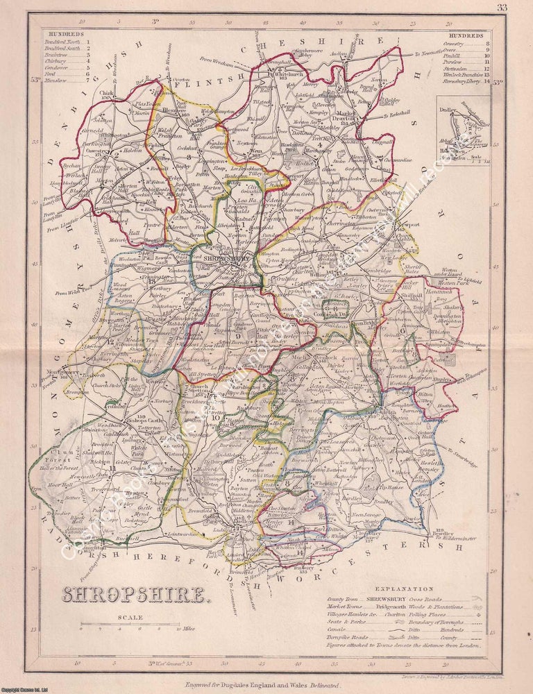 Item #376106 1850 Shropshire. Outline Hand Coloured Map, Engraved by J. Archer, Pentonville,...