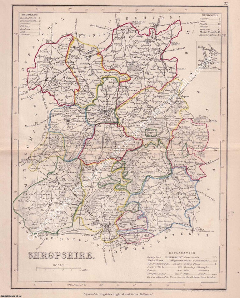Item #376106 1850 Shropshire. Outline Hand Coloured Map, Engraved by J. Archer, Pentonville,...