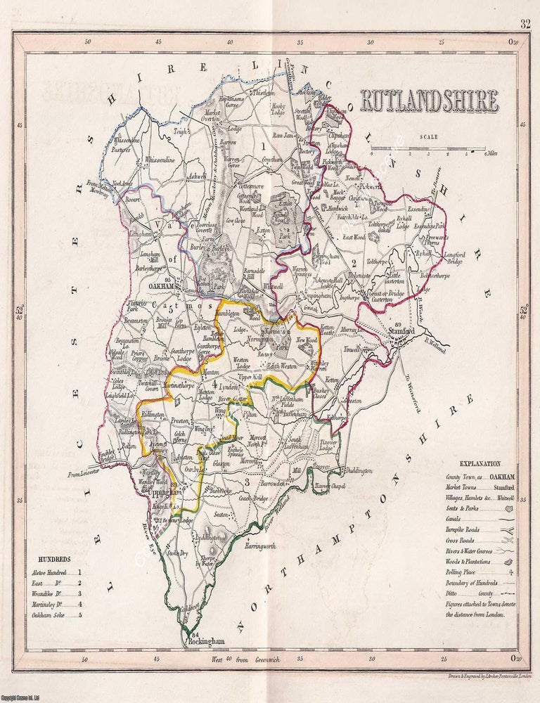 Item #376107 1850 Rutlandshire. Outline Hand Coloured Map, Engraved by J. Archer, Pentonville,...