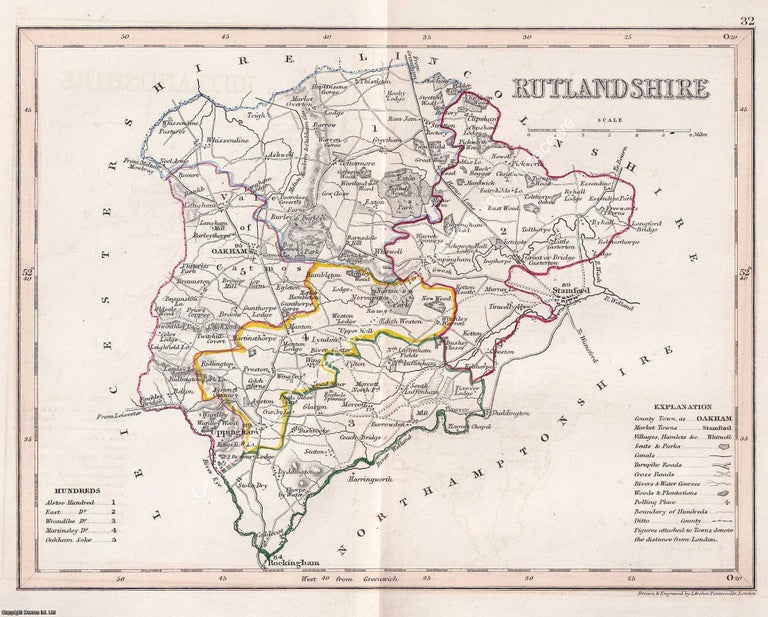 Item #376107 1850 Rutlandshire. Outline Hand Coloured Map, Engraved by J. Archer, Pentonville,...
