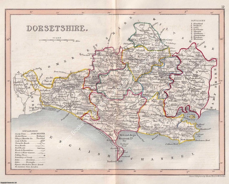 Item #376115 1850 Dorsetshire. Outline Hand Coloured Map, Engraved by J. Archer, Pentonville,...