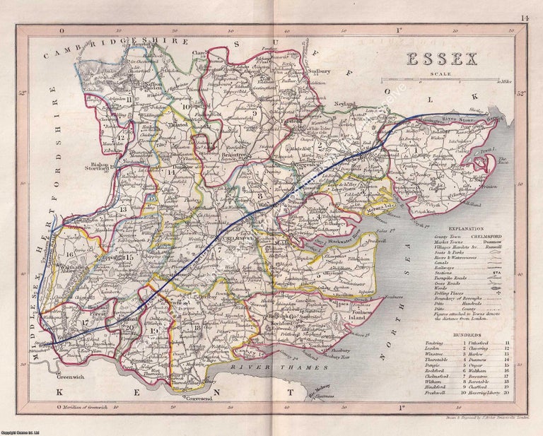 Item #376117 1850 Essex. Outline Hand Coloured Map, Engraved by J. Archer, Pentonville, London....