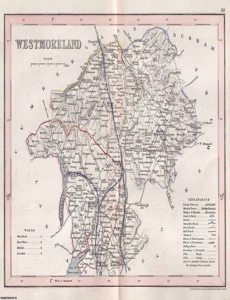 Item #376118 1850 Westmoreland. Outline Hand Coloured Map, Engraved by J. Archer, Pentonville,...