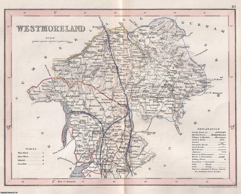 Item #376118 1850 Westmoreland. Outline Hand Coloured Map, Engraved by J. Archer, Pentonville,...