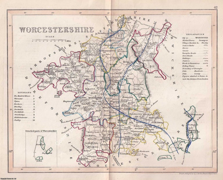 Item #376119 1850 Worcestershire. Outline Hand Coloured Map, Engraved by J. Archer, Pentonville,...