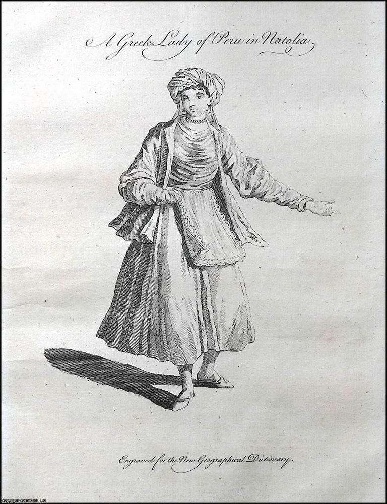 Item #376610 A Greek Lady in Anatolia. 1760 : Image area, 18 x 29 cms approx. An original 18th...