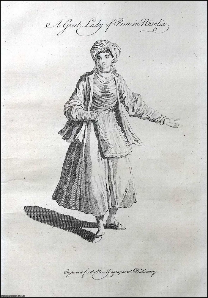 Item #376610 A Greek Lady in Anatolia. 1760 : Image area, 18 x 29 cms approx. An original 18th...