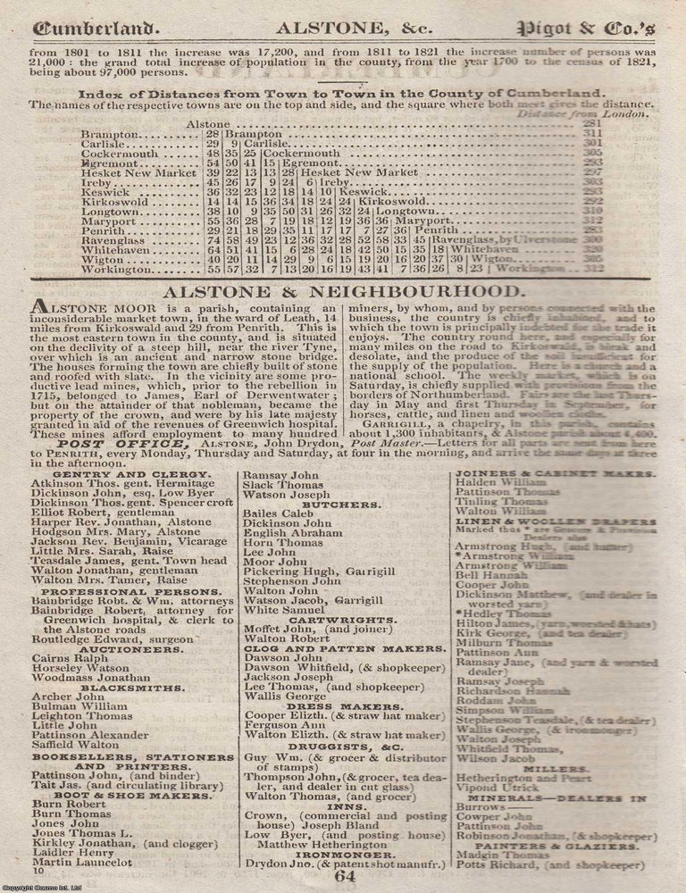 Item #376689 Cumberland, 1828-29. The complete text from Pigot & Co's National...