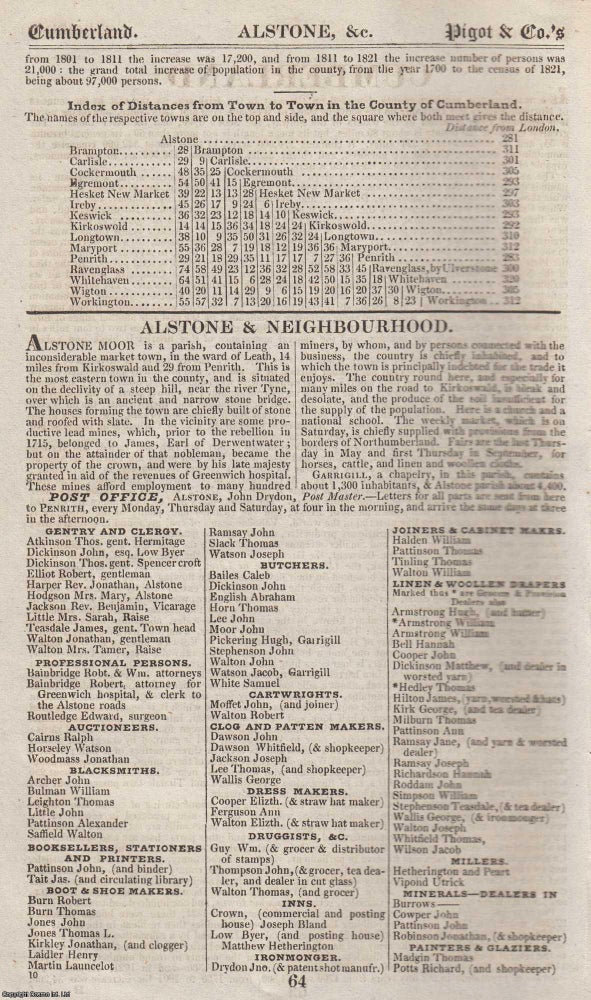 Item #376689 Cumberland, 1828-29. The complete text from Pigot & Co's National...