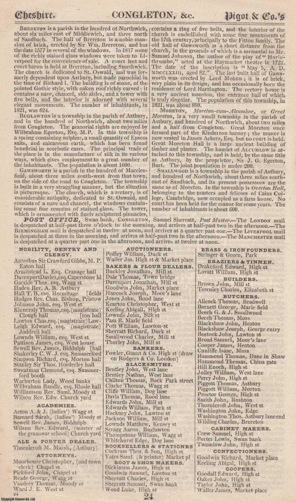 Item #376690 Cheshire, 1828-29. The complete text from Pigot & Co's National Commercial...