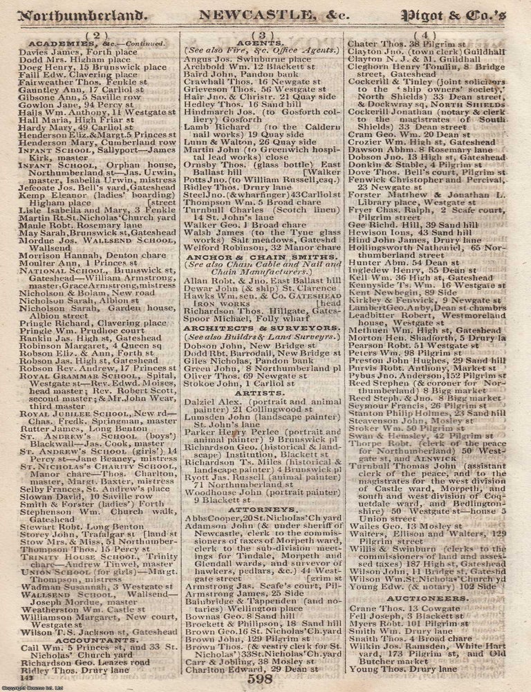 Item #376695 Northumberland, incl. Newcastle, 1828-29. The complete text from Pigot &...