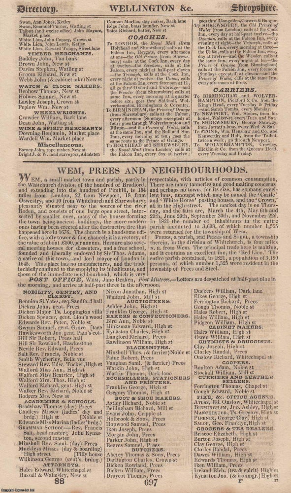 Item #376697 Shropshire, 1828-29. The complete text from Pigot & Co's National...