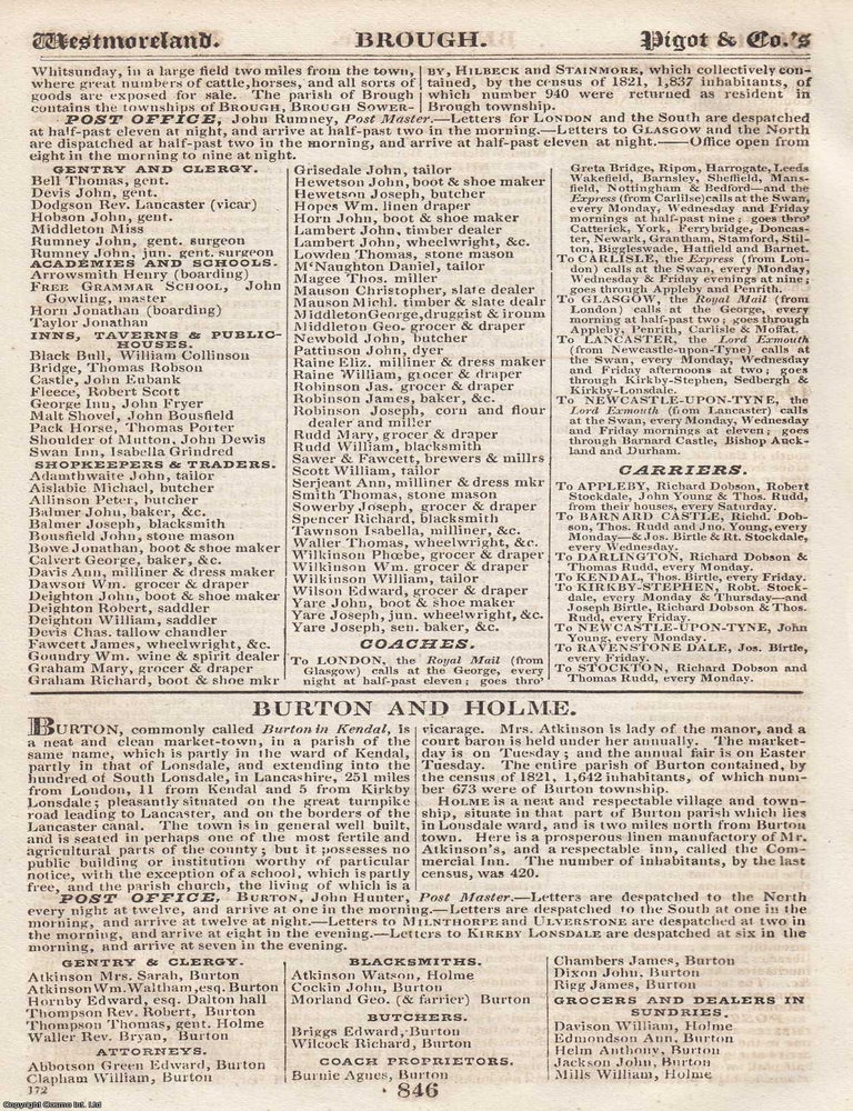 Item #376699 Westmoreland, 1828-29. The complete text from Pigot & Co's National...