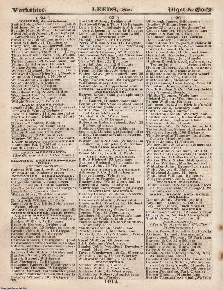 Item #376704 Yorkshire, incl. Leeds & Sheffield, 1828-29. The complete text from Pigot &...